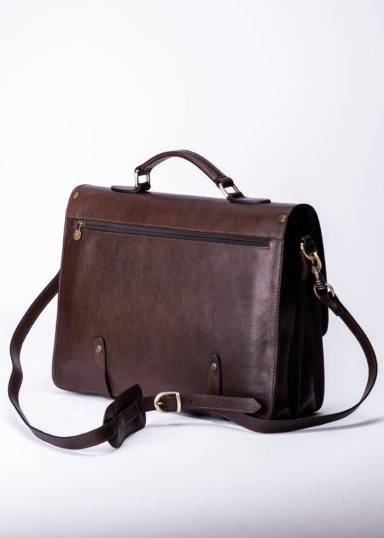 FERROW briefcase dark brown full-grain calfskin leather