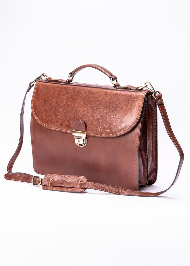 FERROW briefcase brown full-grain leather