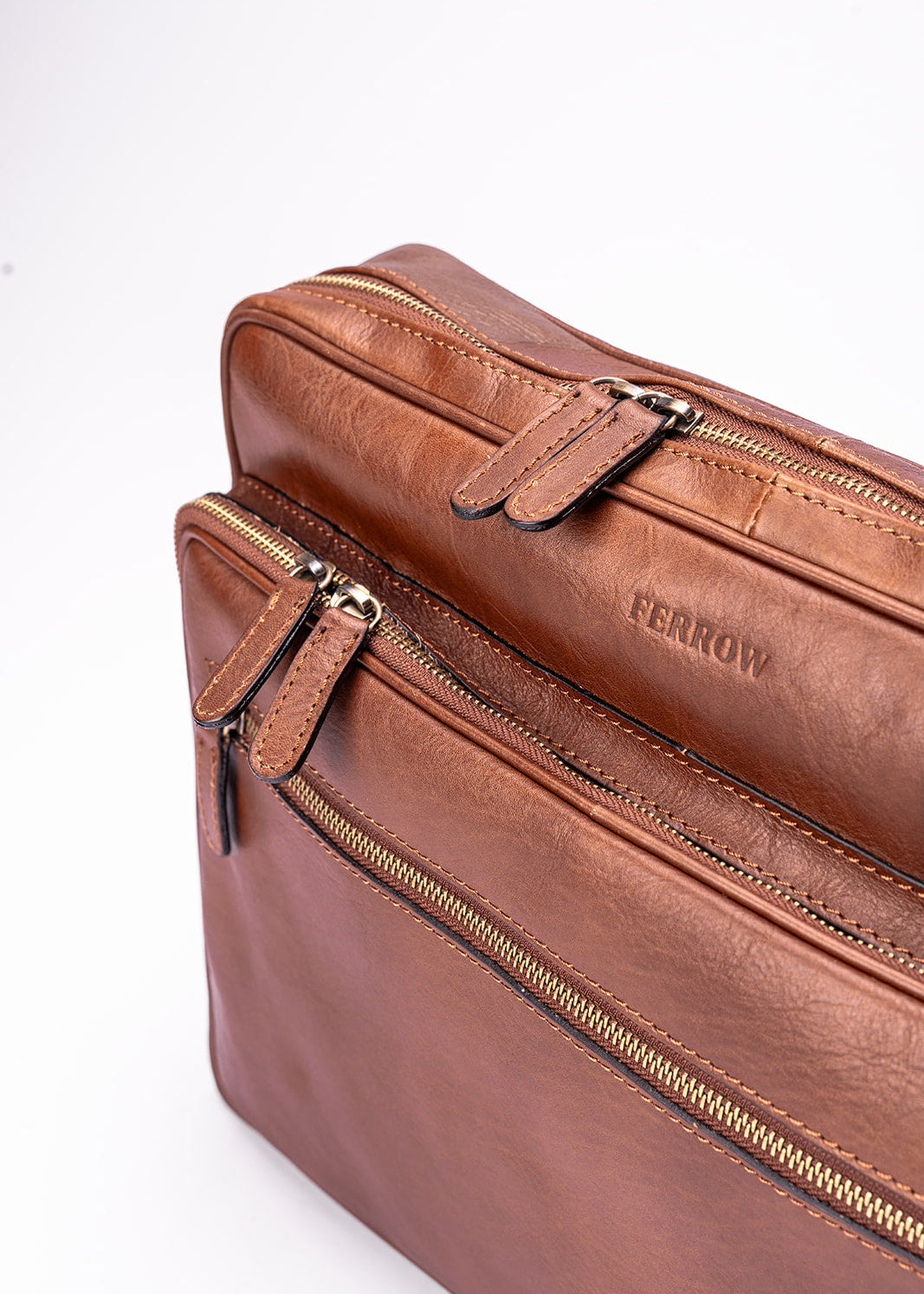FERROW messenger bag chestnut full-grain calfskin