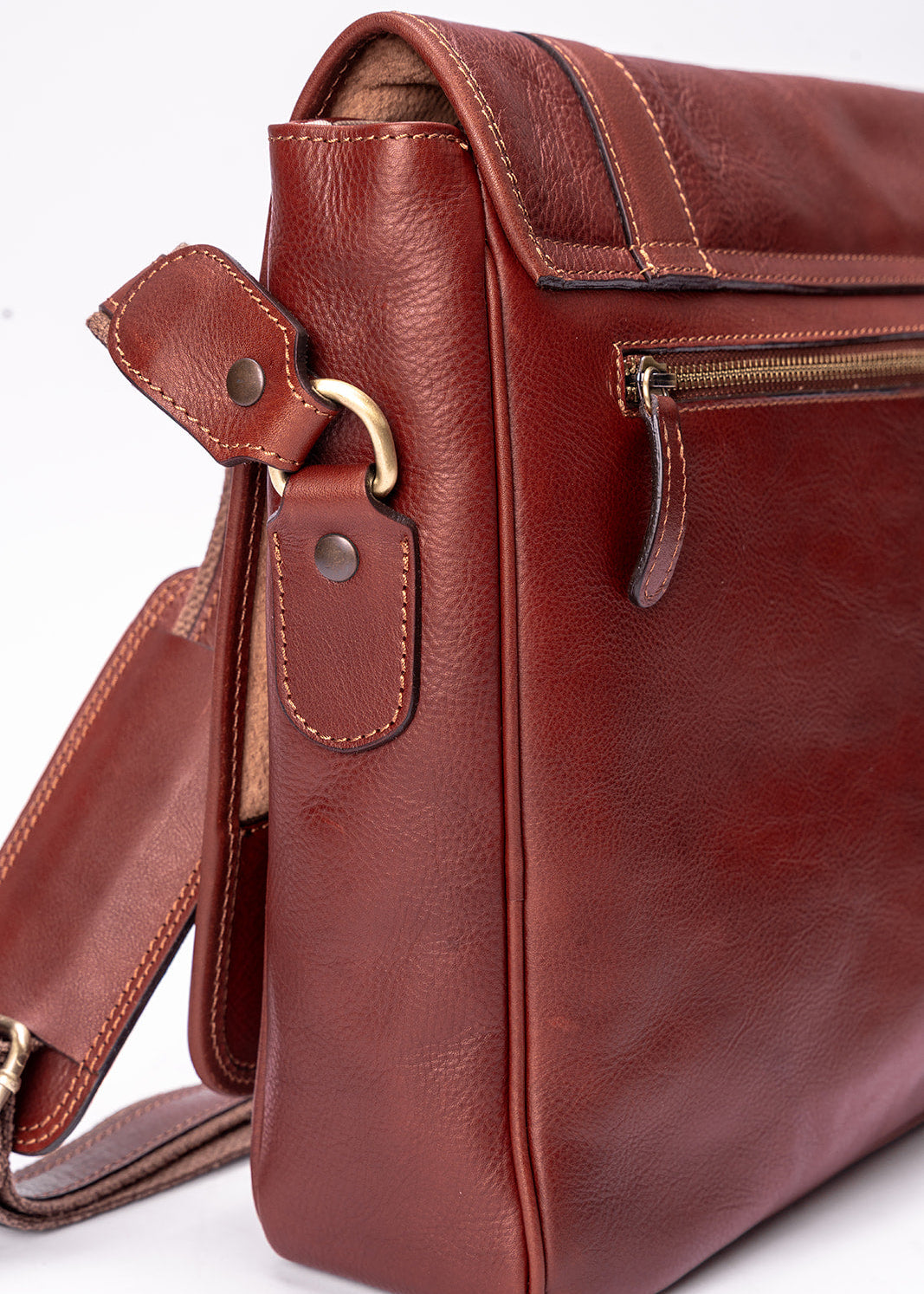FERROW messenger bag brown full-grain calfskin
