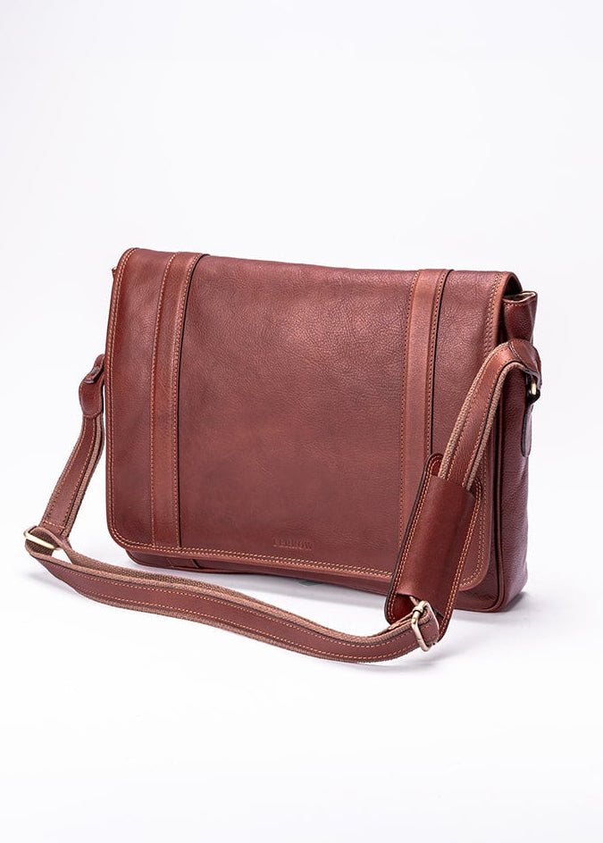 FERROW messenger bag brown full-grain calfskin