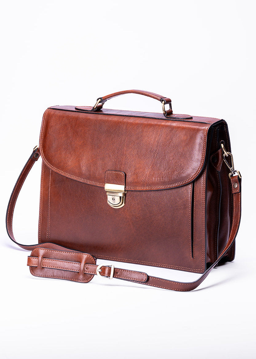 FERROW briefcase brown full-grain leather