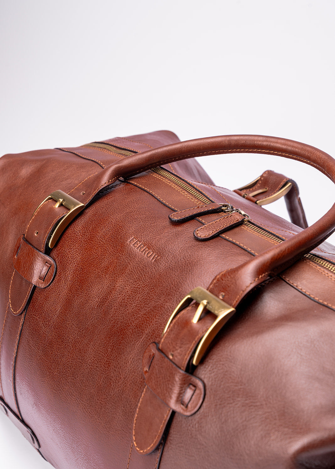 FERROW travel bag brown full-grain calfskin
