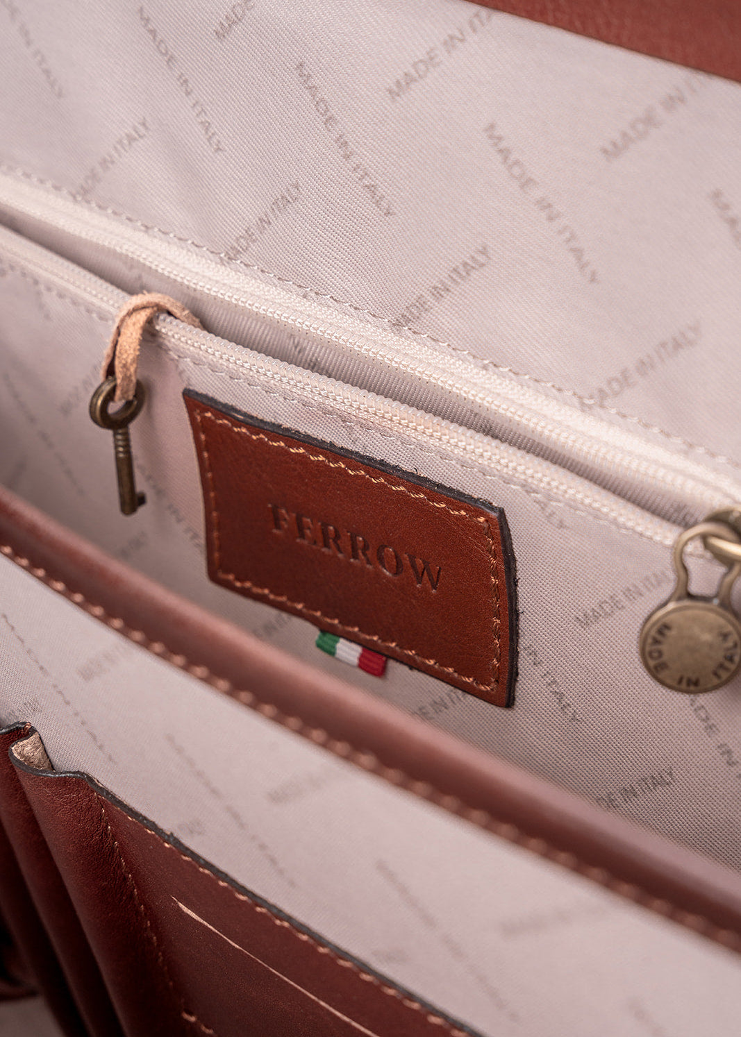 FERROW briefcase brown full-grain leather