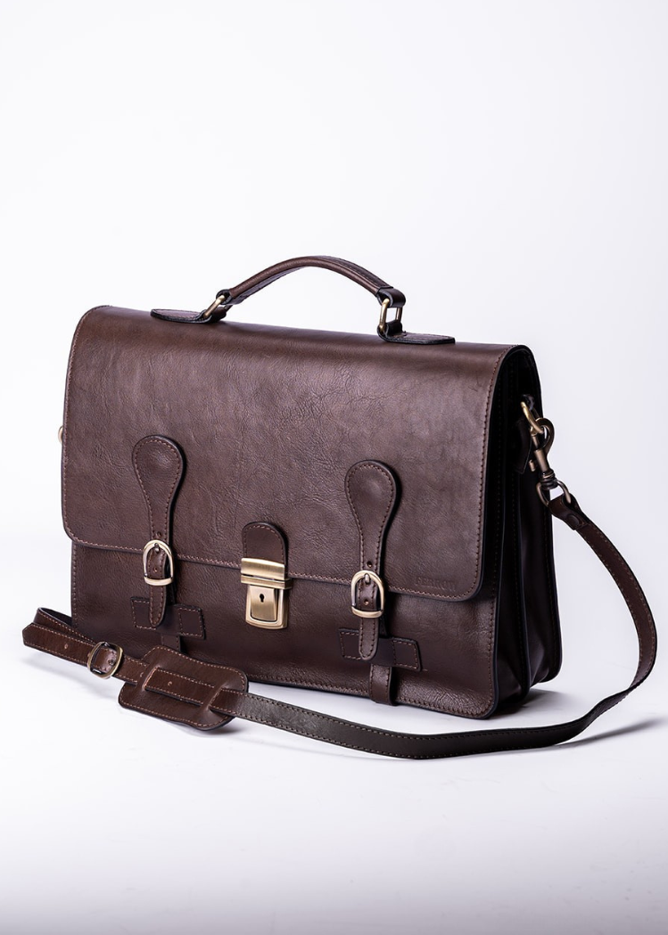 FERROW briefcase dark brown full-grain calfskin leather