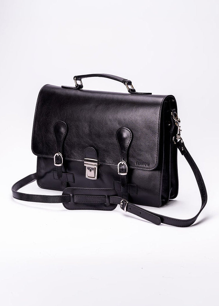 FERROW briefcase black full-grain calfskin leather