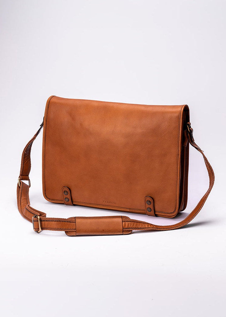 FERROW messenger bag brown full-grain calfskin