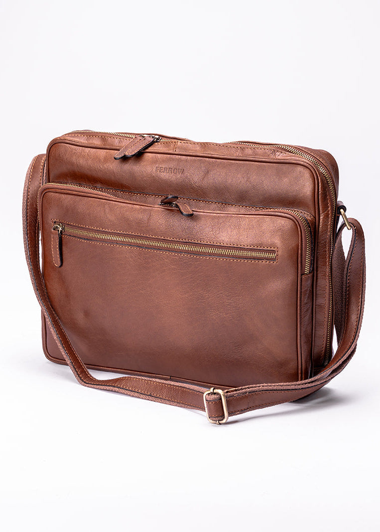 FERROW messenger bag chestnut full-grain calfskin