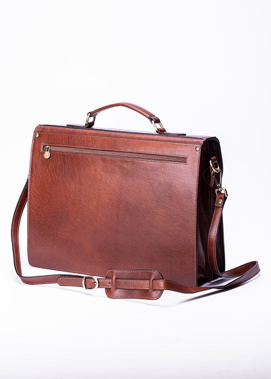FERROW briefcase brown full-grain leather