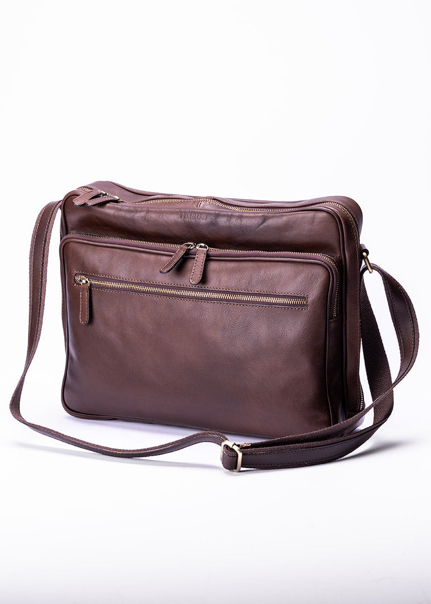 FERROW messenger bag dark brown full-grain calfskin