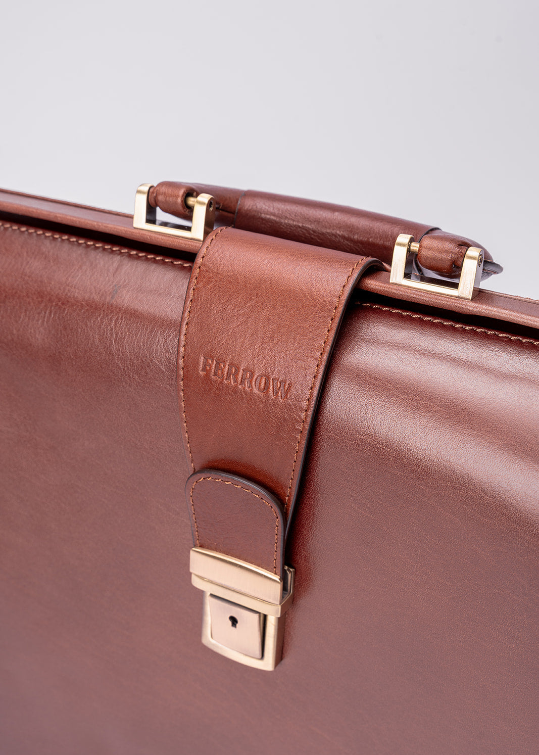 FERROW briefcase brown full-grain leather